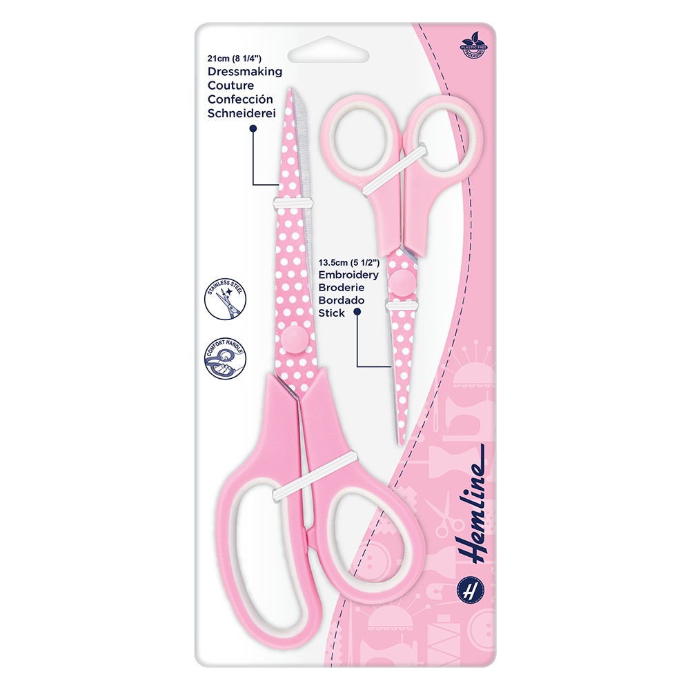 Hemline Set Fabric Scissors (21cm) & Embroidery Scissors (13.5cm) 