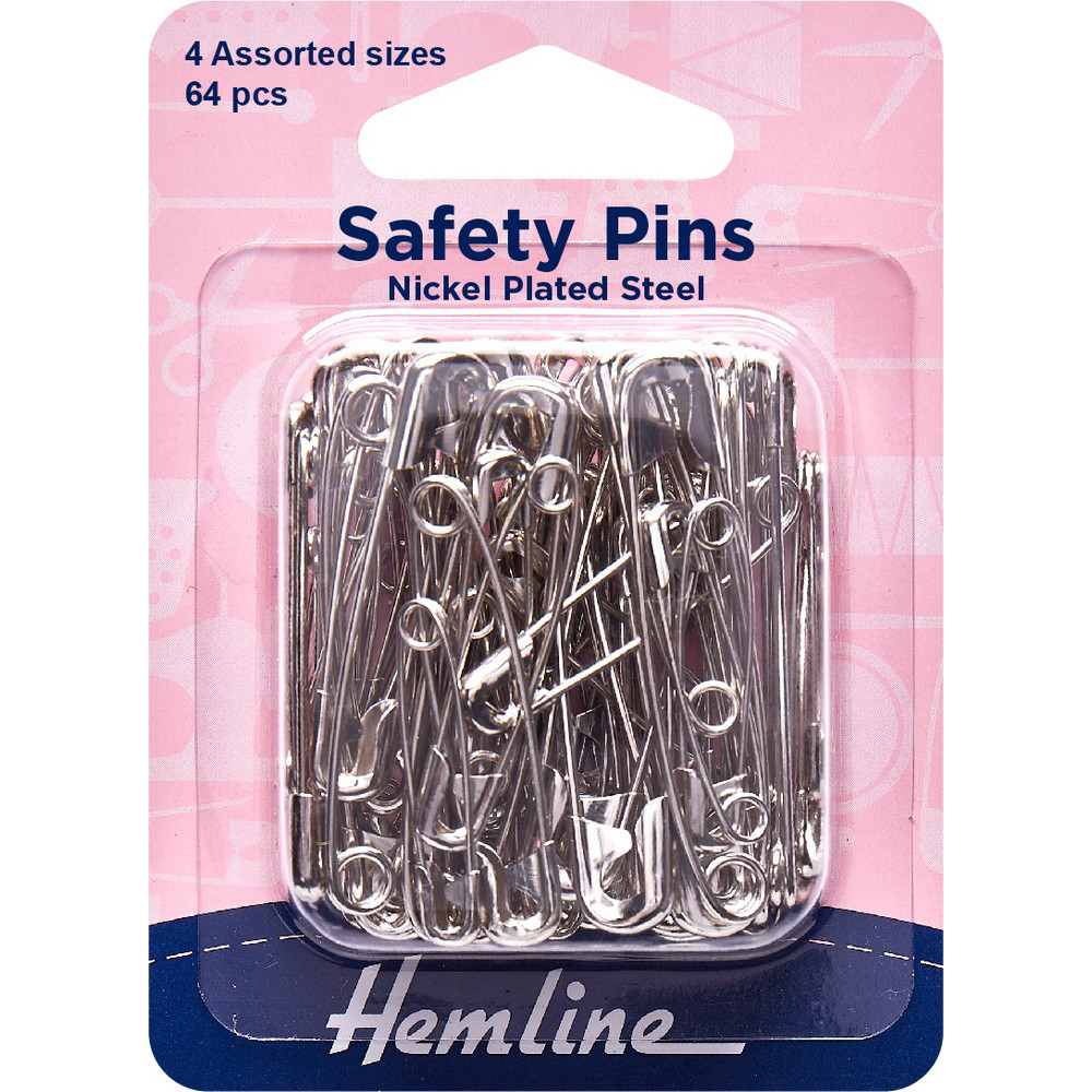 Safety Pins Assorted Sizes Nickel 64 pcs – Hemline