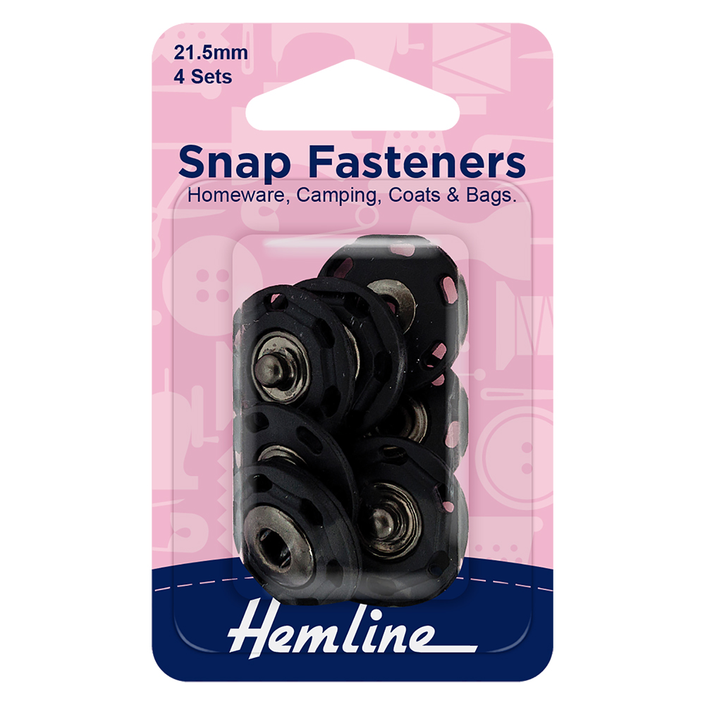 Hemline 13mm No-Tool Plastic Snap Fasteners - Black