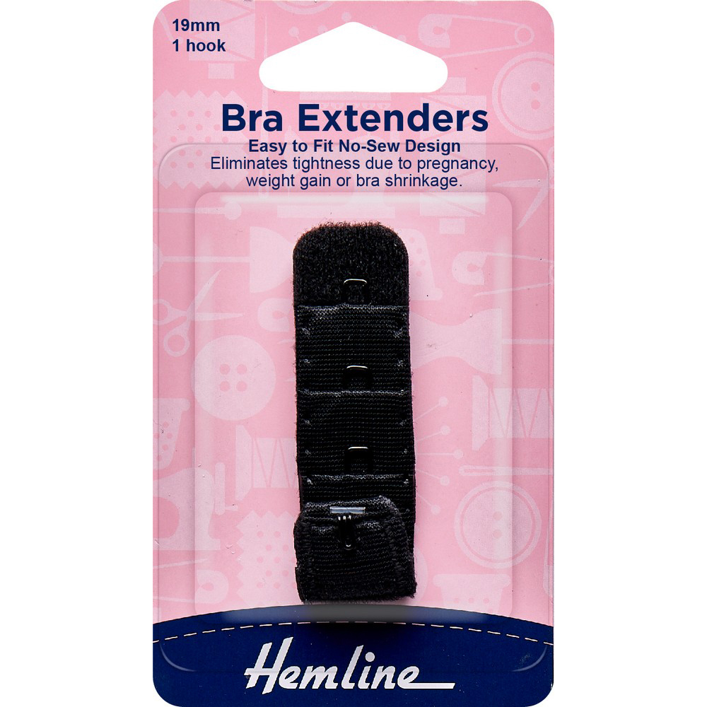 Bra Extenders Easy to Fit No-Sew Design 19mm / 3/4″ Black – Hemline